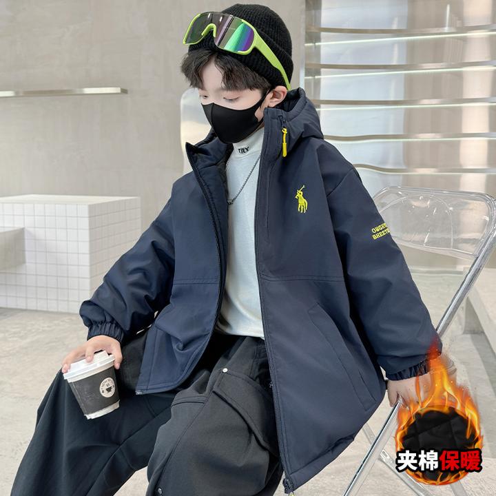 儿童装男童冬装加绒外套2025新款中大童秋冬款男孩加厚冬季冲锋衣