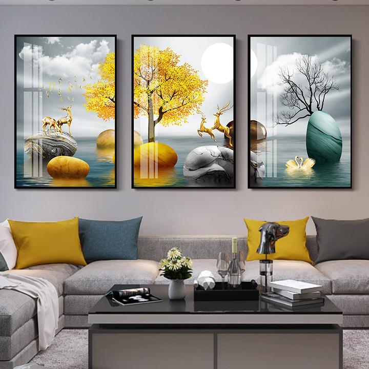 现代简约北欧风三联装饰画适用于客厅沙发背景墙卧室餐厅书房商用