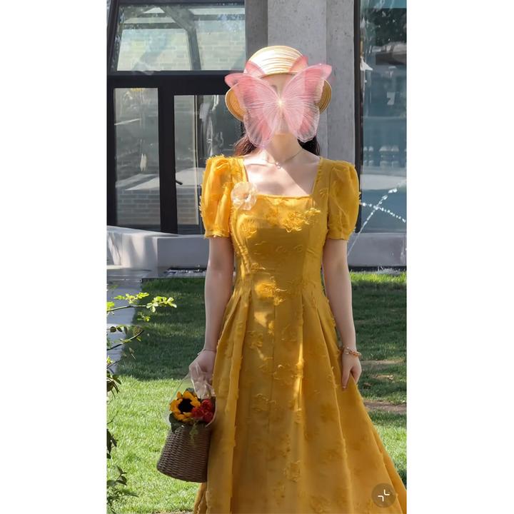 大码【清迈花季】法式气质仙女风复古重工剪花连衣裙洋气千金感长裙