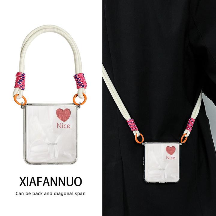 爱心适用华为pocket2手机壳新款折叠屏p50斜挎带挂绳网红s外壳女