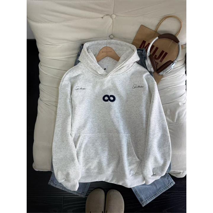 花灰色重磅刺绣连帽卫衣男冬季加绒加厚连帽衫美式复古情侣装外套