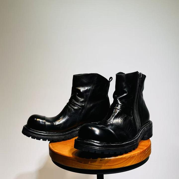 水洗马皮切尔西靴男2025秋新款固特异手工复古侧拉链马丁靴高级感