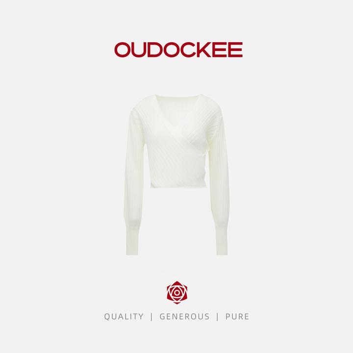 OUDOCKEE 鸥鸥【绵羊毛】纯色针织V领裹身长袖上衣 MACAB839T