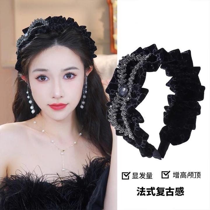 高级感水钻丝绒麦穗发箍女2025秋冬新款头箍外出百搭发捆网红头饰