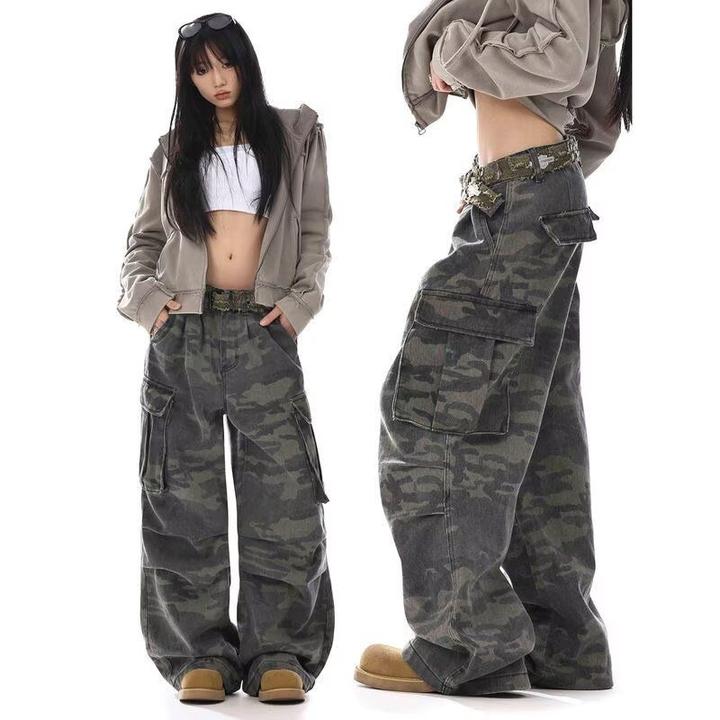 工装裤牛仔裤休闲裤多口袋常规款迷彩春夏街头工装裤裤子直筒