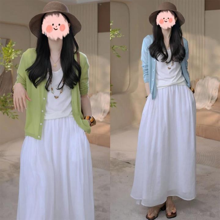 2025夏季韩式新款防晒外套休闲短袖T恤百搭半身裙高级感三件套女