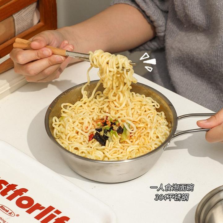 不锈钢泡面碗默默爱高颜值韩式304食品级带手柄碗盘餐具麻辣烫碗