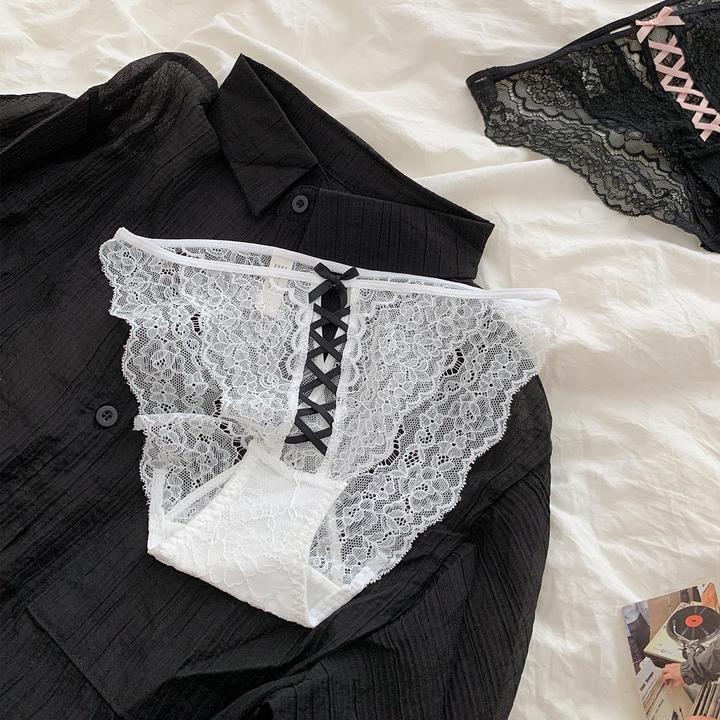 性感引力纯欲蕾丝内裤女夏薄款镂空蝴蝶结高开叉少女低腰三角裤
