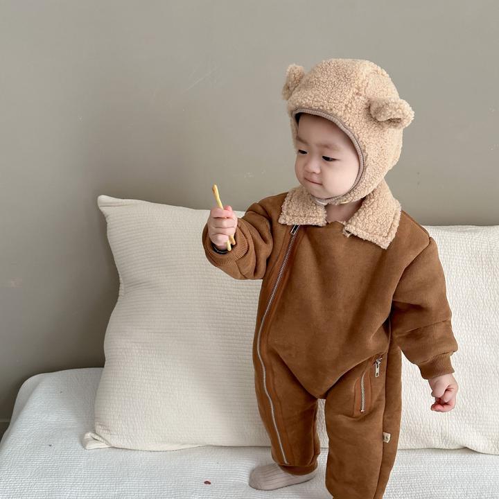 巴拉【商场同款】宝宝秋冬装毛绒爬爬服婴儿外出服韩版童装男童加厚