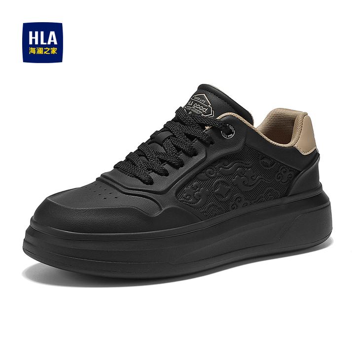 HLA/海澜之家2025秋冬厚底增高新款男鞋百搭祥云雕花小白鞋休闲鞋
