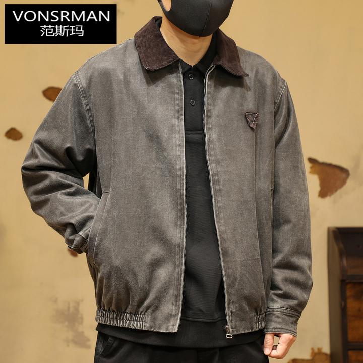 美式复古翻领工装夹克男士秋冬季潮牌高端上衣宽松休闲牛仔外套男