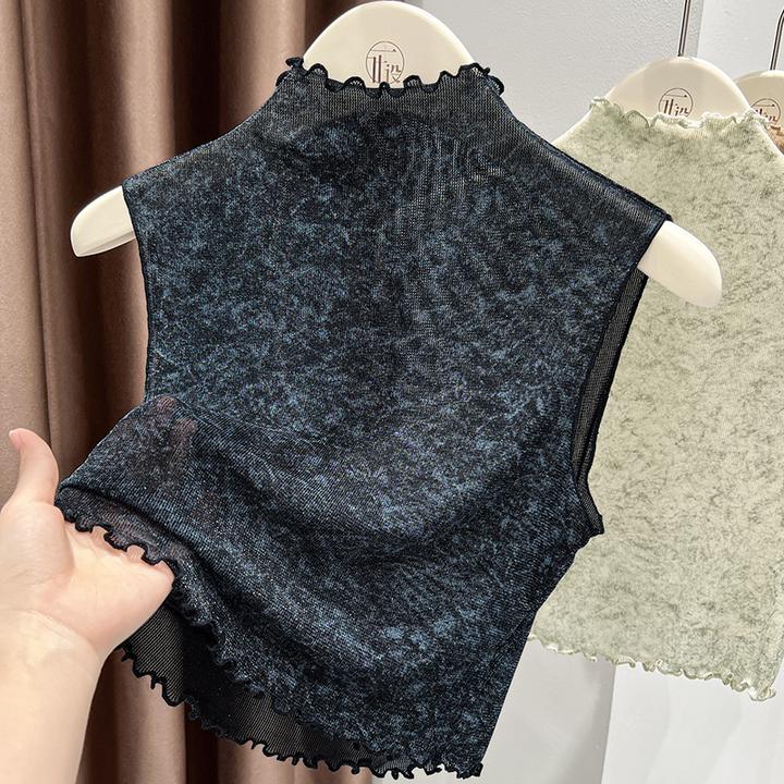 高领假领子女百搭假衣领短款打底衫无袖背心内搭木耳边柔软上衣