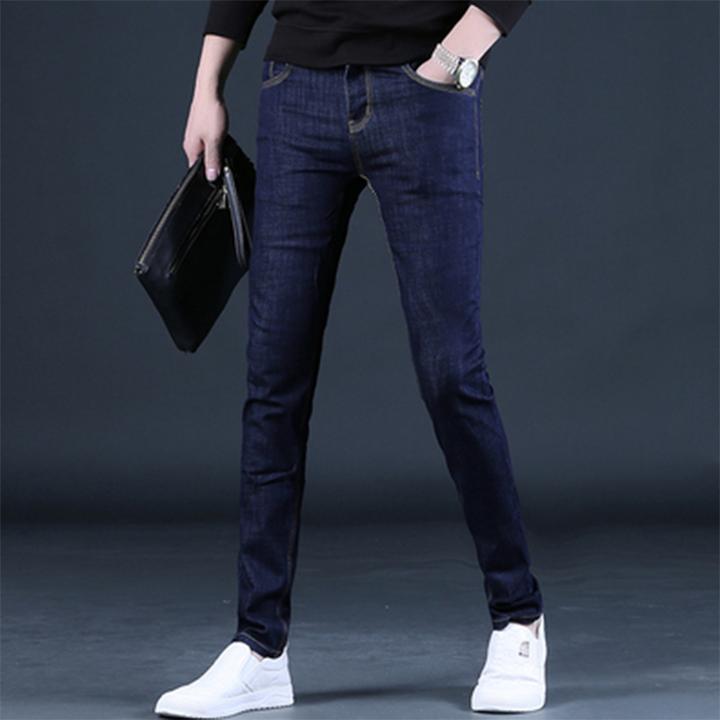 深蓝色牛仔裤男士潮流修身小脚弹力25秋冬新款休闲长裤子冬天男裤