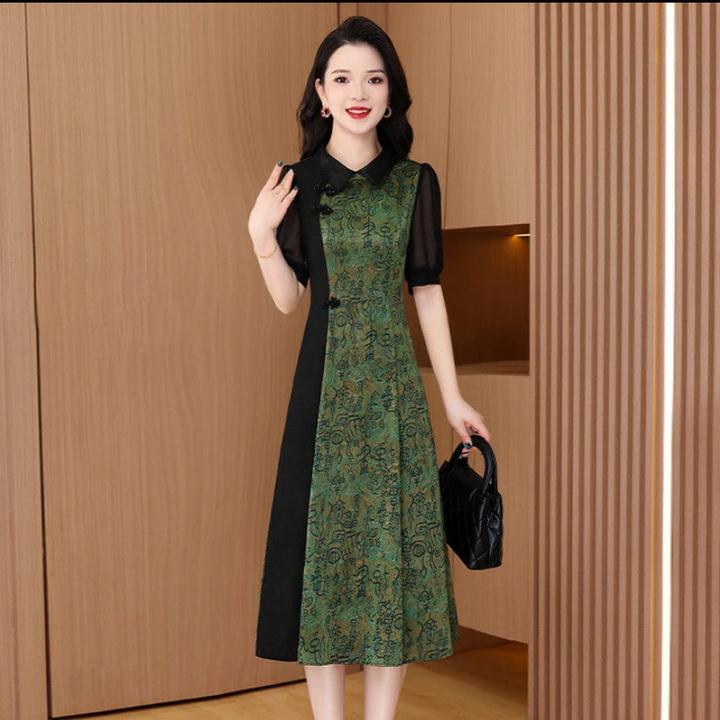 时尚优雅高级修身假俩件礼服裙子女夏季新款遮肉显瘦减龄潮连衣裙