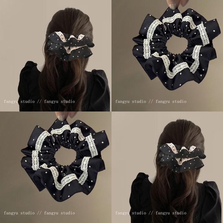 少女萌迹~温柔蕾丝花边波点大肠发圈！高级缎面优雅发绳新款女