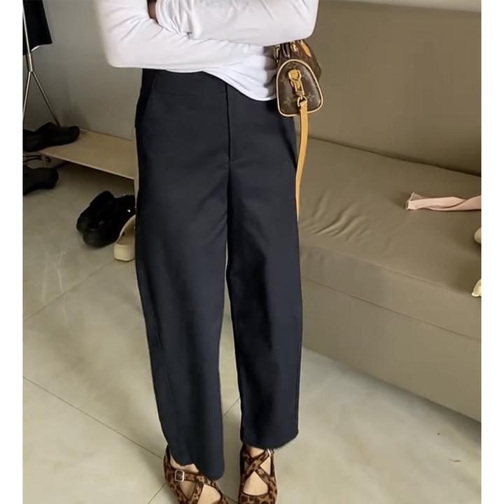 萱贝纯黑色百搭时尚休闲裤女2025秋季新款直筒裤九分显瘦萝卜裤子