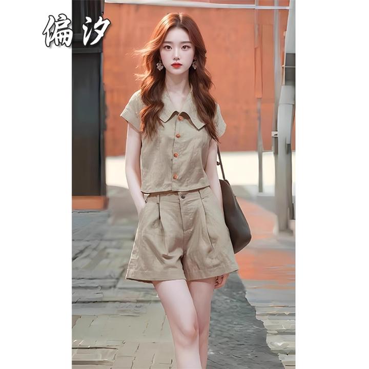 夏装搭配一整套洋气减龄时尚套装短袖衬衫短裤两件套女款