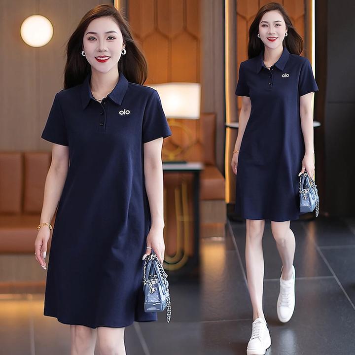 夏季简约连衣裙POLO裙2025新款韩版宽松显瘦中长款裙子休闲夏装潮