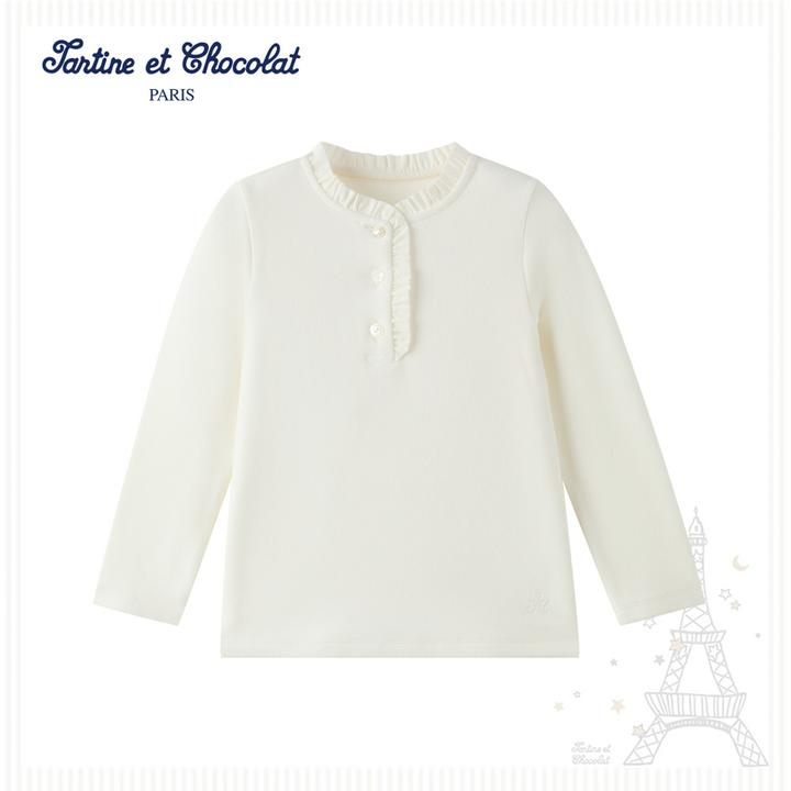 TC法国巧克力童装25秋季新女童花边圆领长袖T恤CILAF8941T