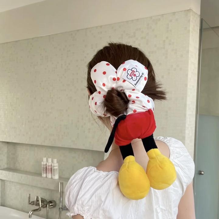 米奇屁股发圈红色花朵波点大肠发圈可爱毛绒网红小众创意设计发饰