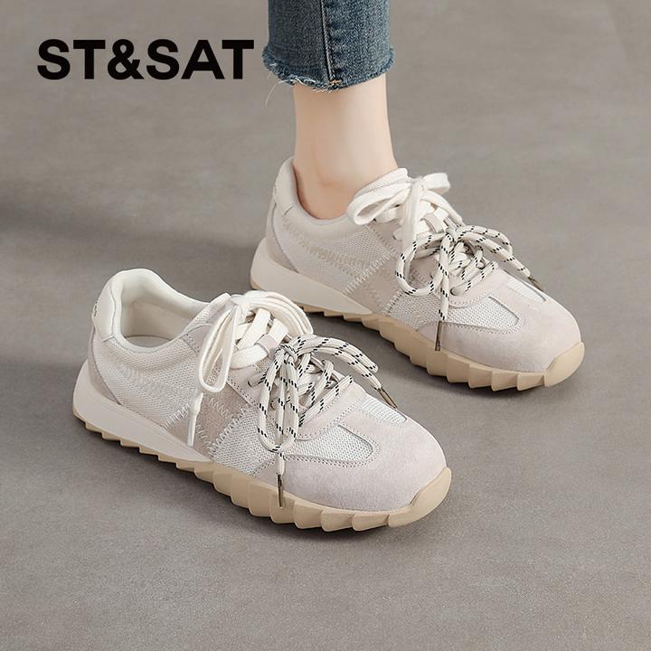星期六女鞋2025秋季新款网面透气德训鞋拼色舒适百搭阿甘轻奢鞋子