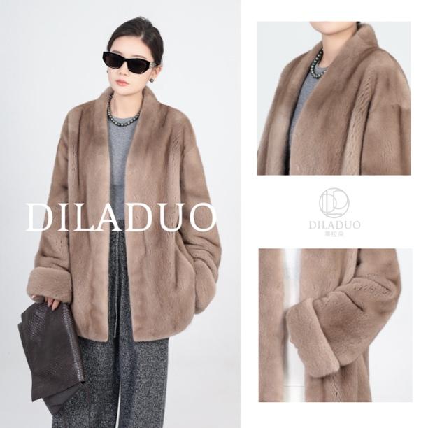 皮草外套进口水貂皮草V领挽袖百搭女款皮草宝嘉美海宁貂皮大衣