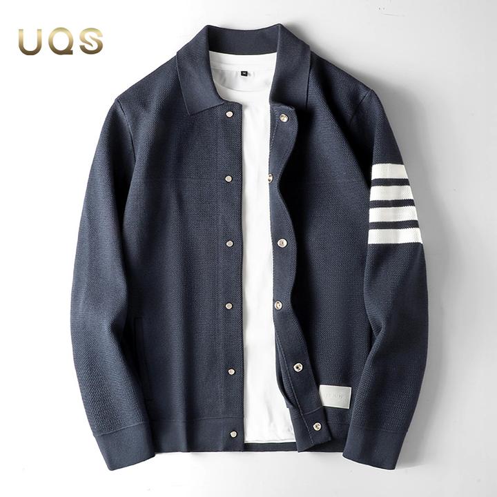 针织上衣秋季上新男士休闲百搭针织开衫时尚翻领四条杠简约休闲款