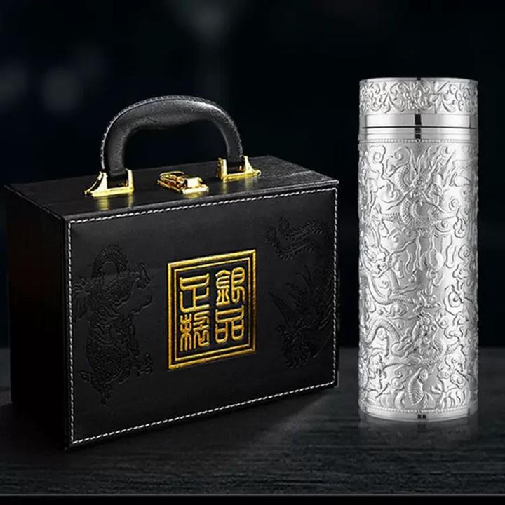 复古九龙杯银杯子商务创意水杯茶漏高端高档双层隔热银离子保温杯