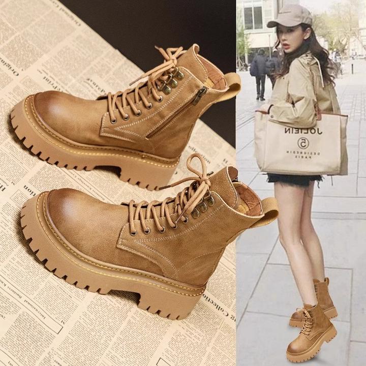 复古马丁靴2024秋冬新款英伦风爆款加绒短靴子厚底增高网红机车靴