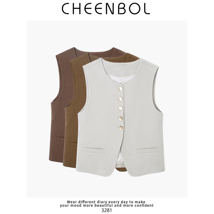 3281天丝马甲女秋冬时髦新款气质复古显瘦小个子v领休闲马夹外套