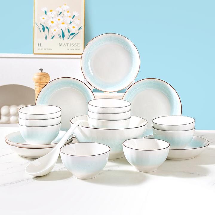 【孟垣】中式窑变18件套家用釉下彩高颜值陶瓷碗盘团圆轻奢简约套装
