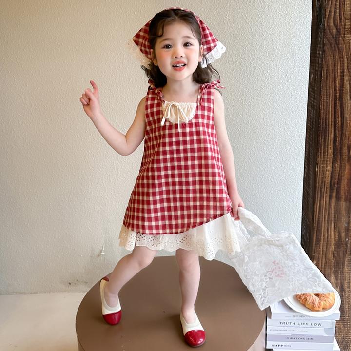 女童格子背心裙2025新款儿童夏装韩版洋气裙子宝宝夏季无袖连衣裙