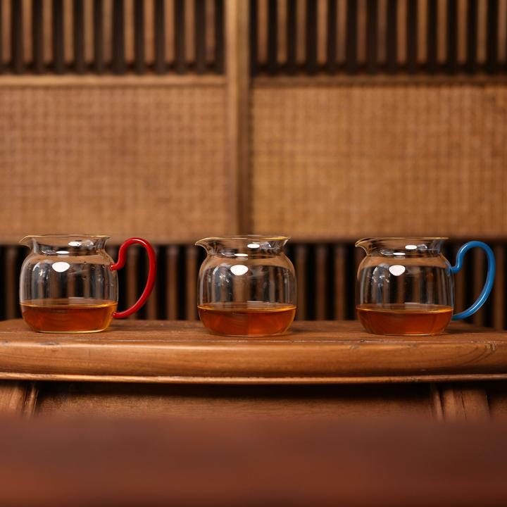 茶圈大魔王茶器手工汉世流彩高硼硅圆融红把/蓝把/无把公杯250cc