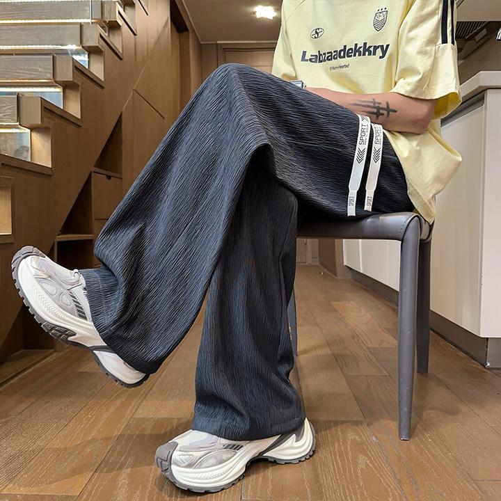 纹理垂坠感冰丝休闲裤男士春夏薄款长裤高级潮流宽松直筒百搭裤子