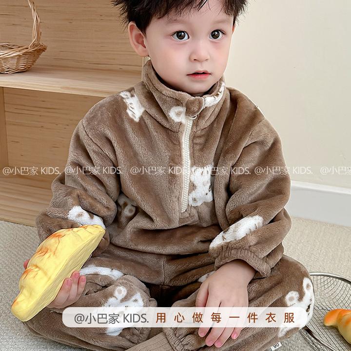 宝宝考拉绒睡衣男女孩秋冬款婴儿童保暖加绒家居服套装