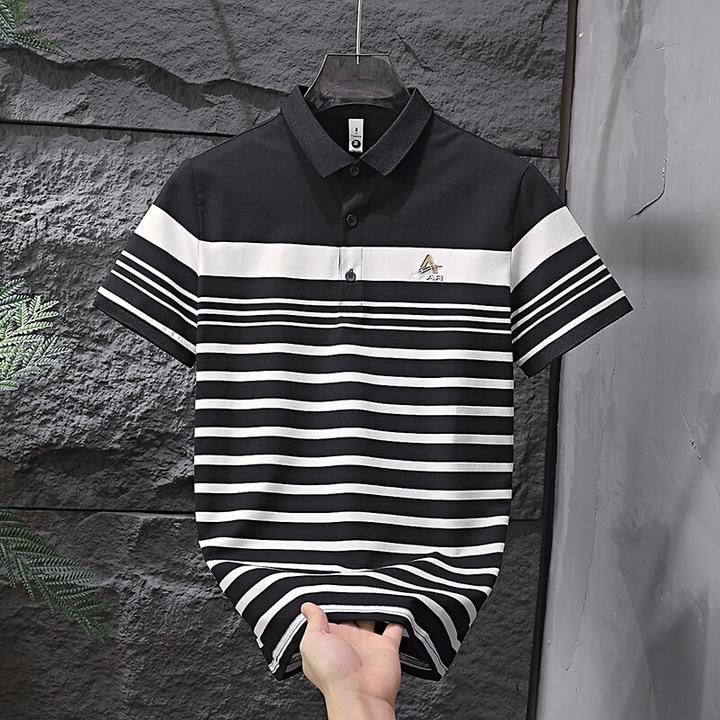 数据爆品定位条纹衫翻领短袖恤夏季青潮流翻领短袖