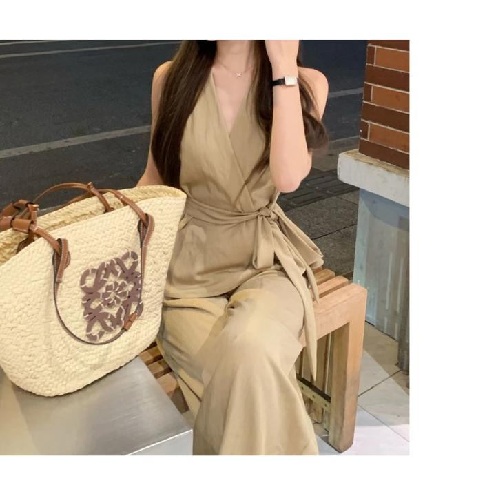 现货2025新款鹤梦花枝夏季新款简约气质休闲上衣高腰阔腿长裤套装