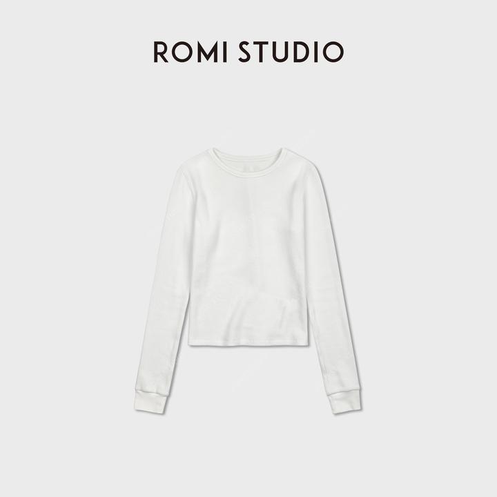 ROMI STUDIO色织华夫格高密长绒棉针织船领长袖 RWDSSY1572