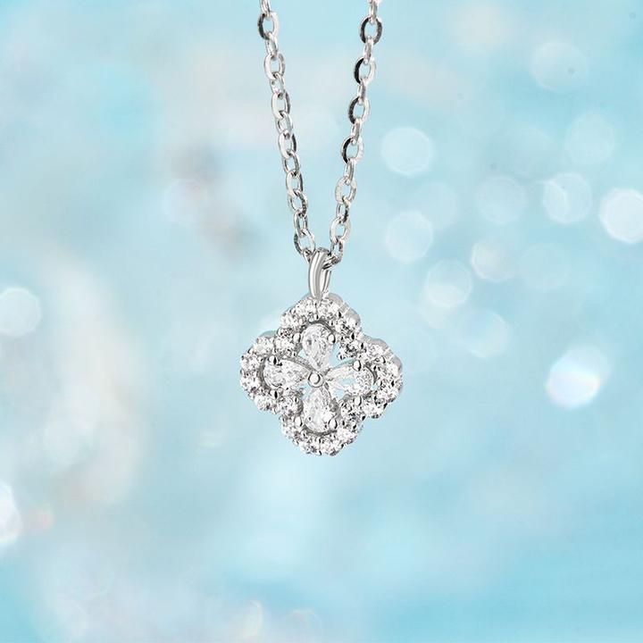 心草 坠链均925银合成锆石 幸运四叶草项链女时尚气质韩版轻奢