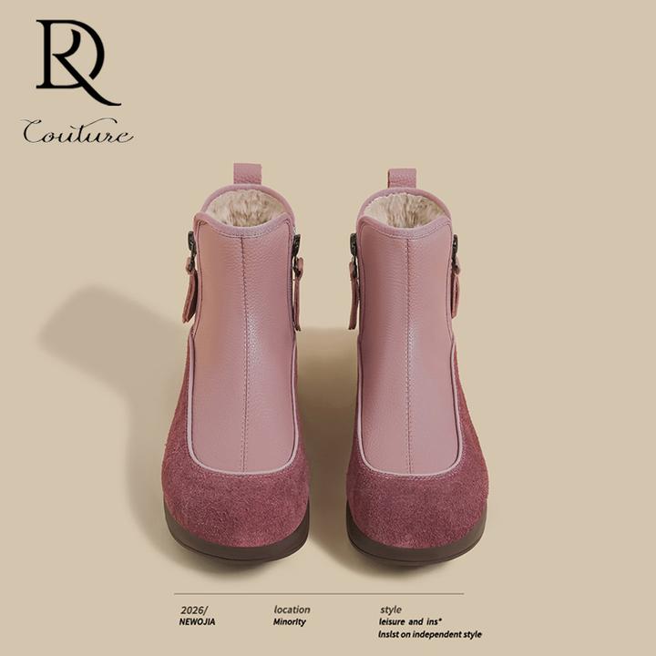 【DR官方正品】2026春新款厚底短筒雪地靴女紫色毛毛鞋加绒加厚棉鞋