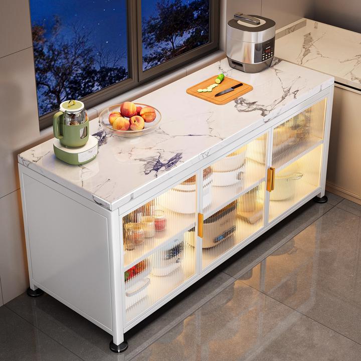 岩板厨房落地多层置物架大容量电器收纳储物柜防尘餐边微波炉橱柜