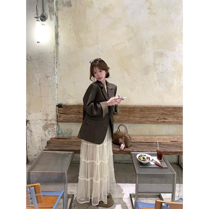 秋季西装外套小西服休闲高级感内搭打底a字半身裙长裙蛋糕裙子女