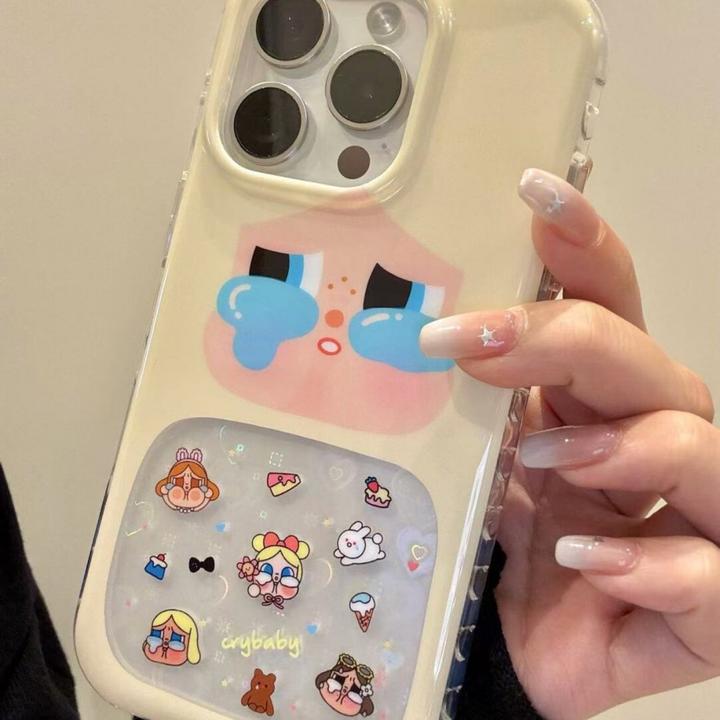 卡通镂空镭射爱心奶黄可爱哭娃适用iphone16promax苹果15/14/13