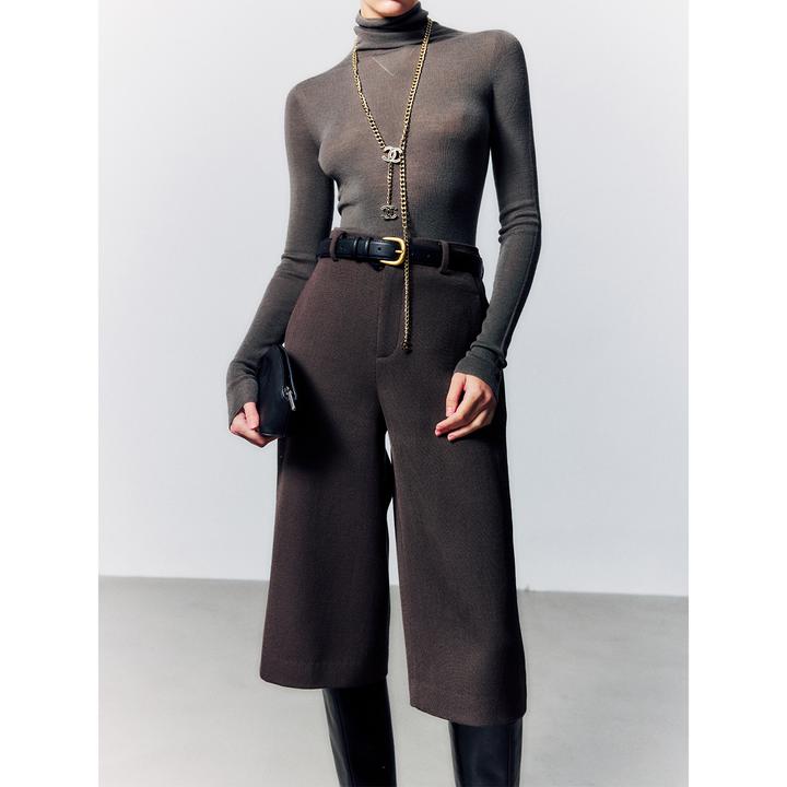 玖着'摩尔裤'高质感绵羊毛粗斜纹骨感挺括时髦佰搭立裁直筒中裤