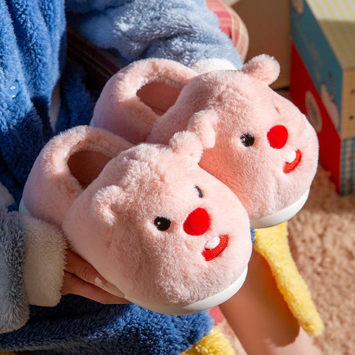 可爱小海狸棉拖鞋卡通厚底全包跟棉拖鞋男女冬季防滑保暖居家室内