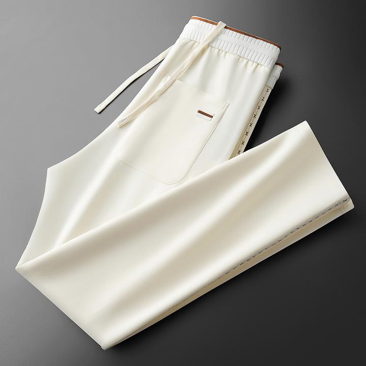 秋季意式老钱风柔软时尚百搭舒适撞色刺绣男士直筒运动卫裤休闲裤