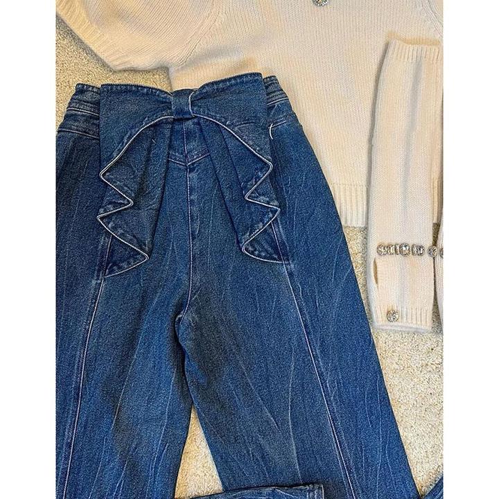 秋冬新款梨形身材穿搭直筒宽松设计感蓝色牛仔阔腿裤子女春季