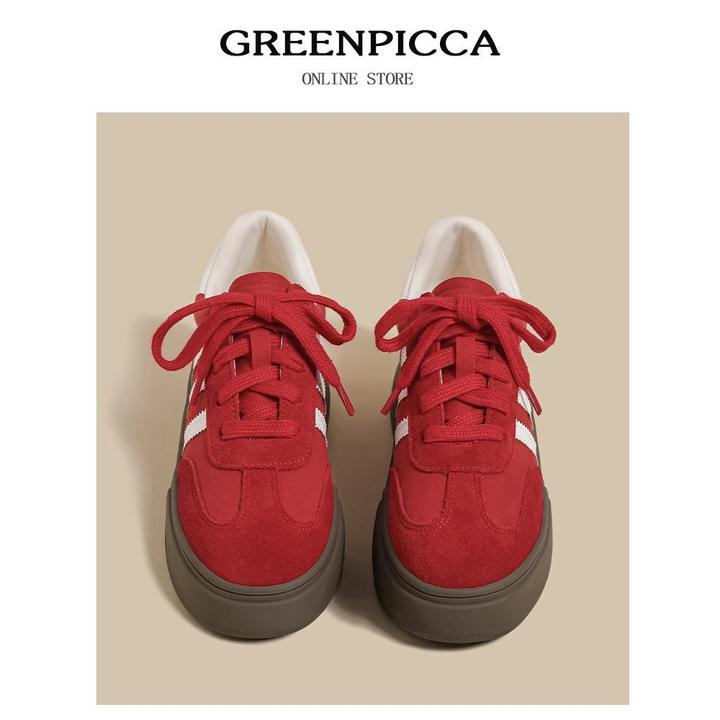 【香港轻奢Sakurano&樱央】真皮复古红色德训鞋女2025年春秋新款