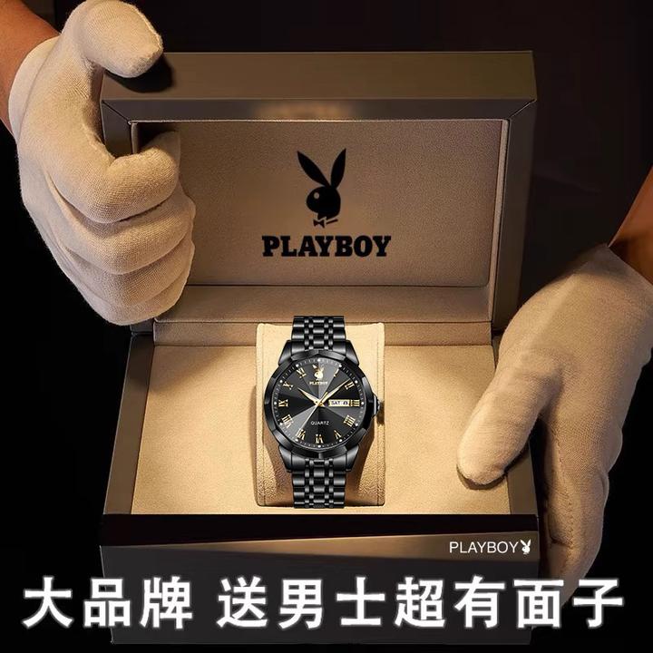 PLAYBOY花花公子男士机械手表手表石英男款正品黑武士风格腕表男