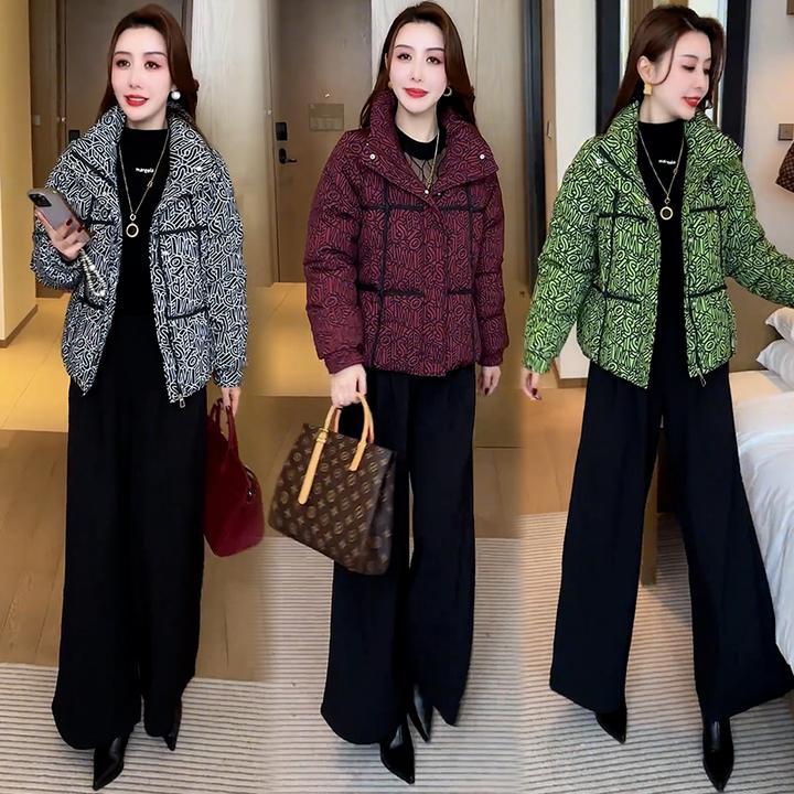 时尚短款印花棉袄棉衣女2024冬季新款洋气显瘦加厚保暖棉服外套潮